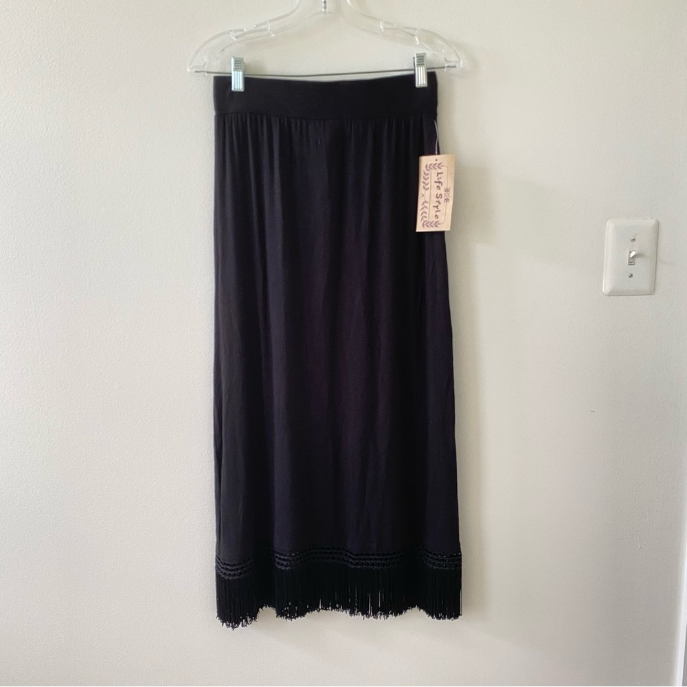 Life Style Women’s Fringe Maxi Black Skirt